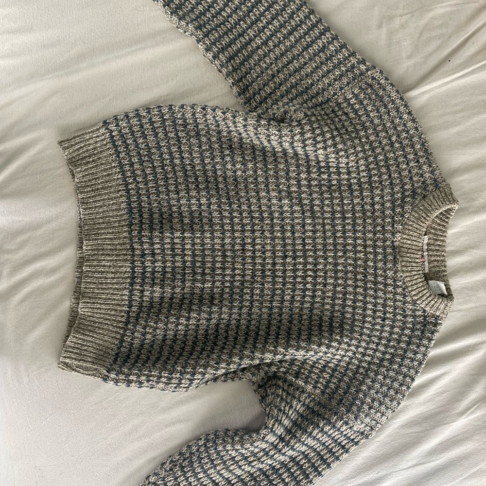 Chunky Knit blue and Beige Crew Neck Northern Isles’ Wool Sweater